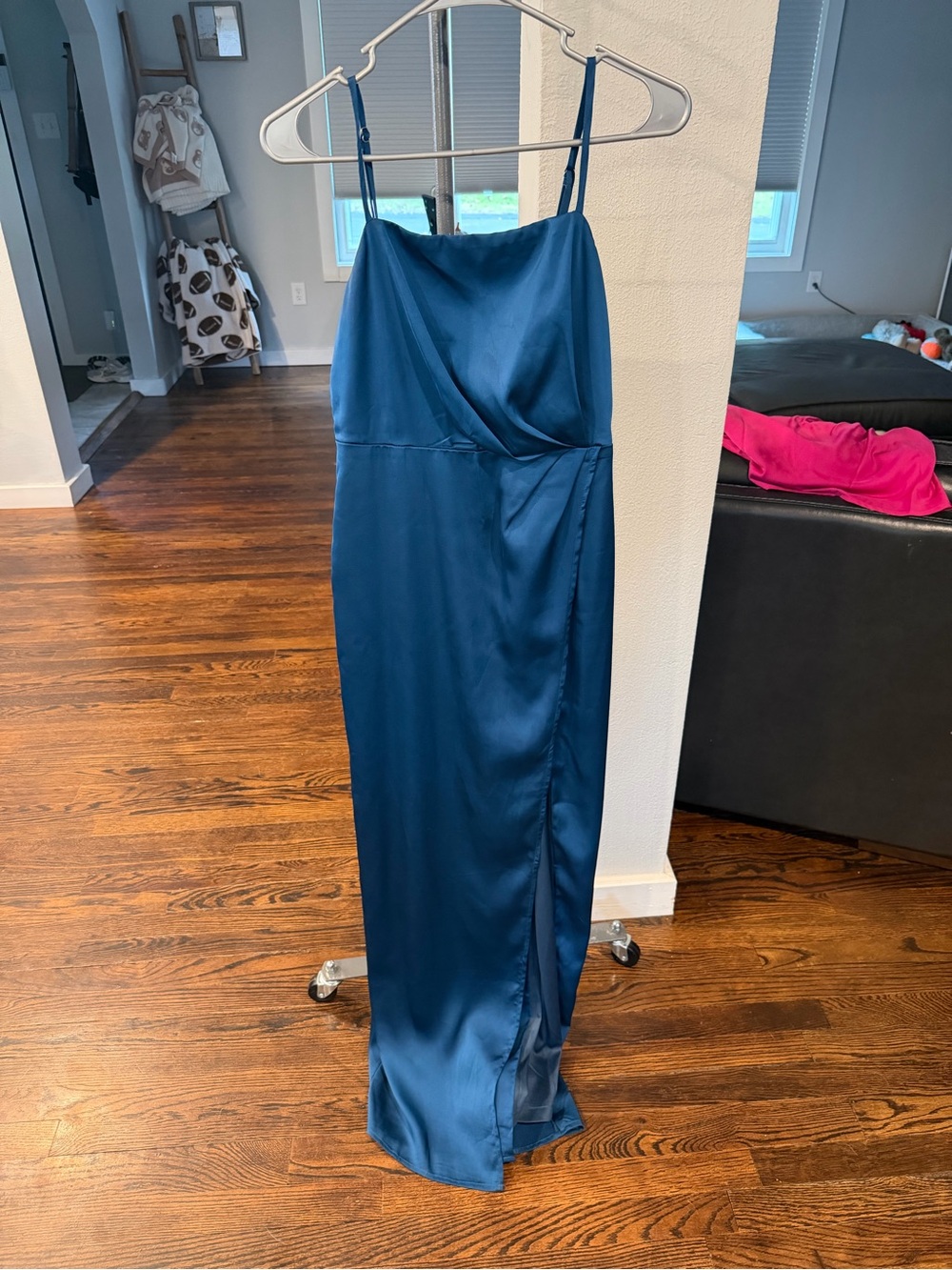 Lulu's Teal Satin Maxi Slip Dress